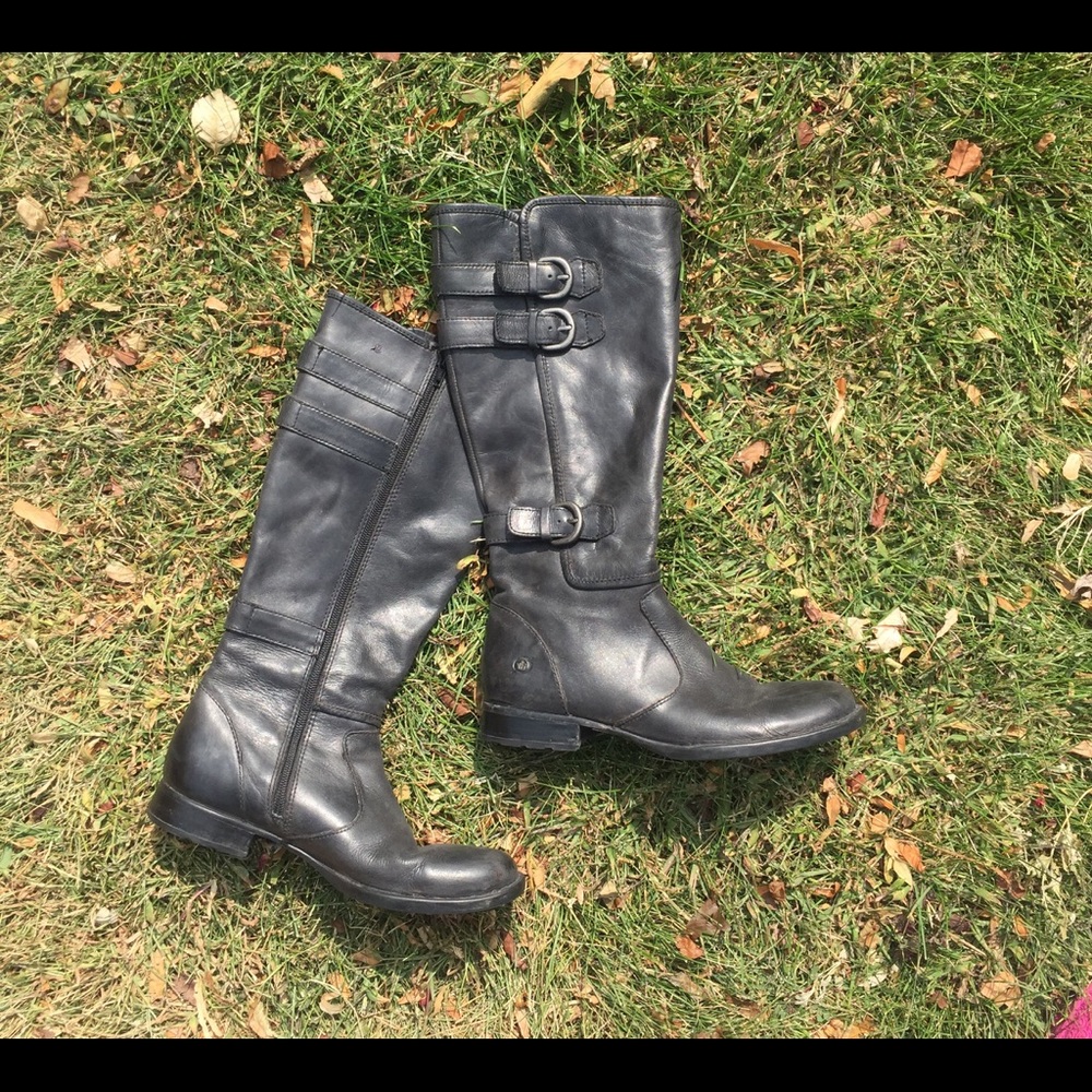 Born gray leather riding boots buckle grey